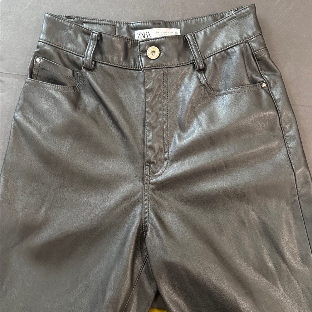 Zara Black Leather Pants 2 - Picture 5 of 16